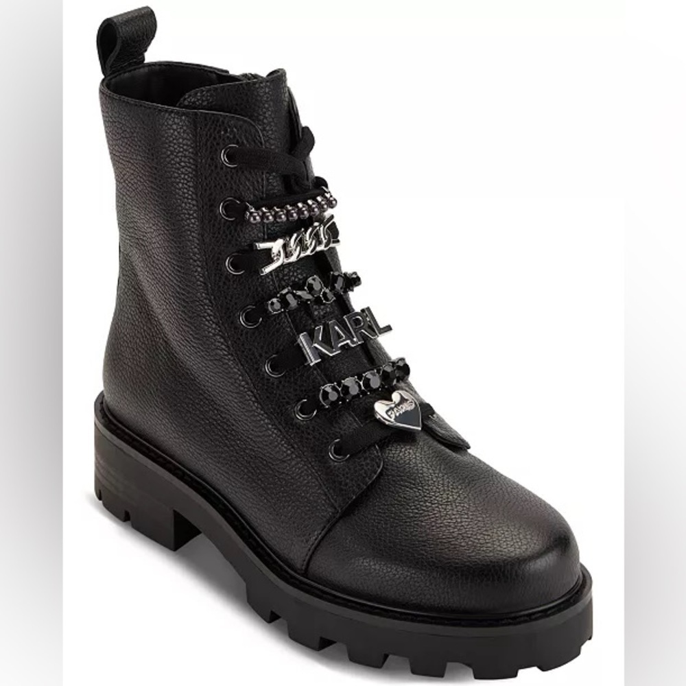 Karl Lagerfeld Paris Women's Maple Embellished Combat Booties Size 8 M
